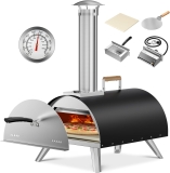 Multi-Fuel Pizza Oven Outdoor, 12″ Portable Wood and Gas Fired Pizza Oven with Thermometer,Gas Hose & Pizza Stone,Heats up to 1000°F,Stainless Steel Pizza Oven for Backyard or Camping (Black)