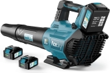 $205.99 – $145.99 Discount on Leaf Blower Cordless – 580CFM/160MPH & 3 Speed Levels Electric Leaf Blower with 2 x 4.0Ah Battery and Charger, Extension Tube Blower for Lawn Care, Yard, Garage, Blowing Leaves, Dust or Snow, Blue